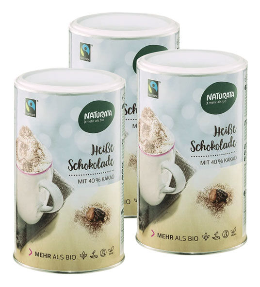 3er-Pack Naturata Heiße Schokolade mit 40 % Kakao Dose