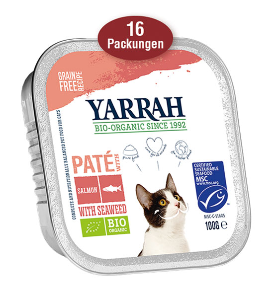16er-Pack Yarrah Bio-Pastete mit Lachs (MSC) für Katze