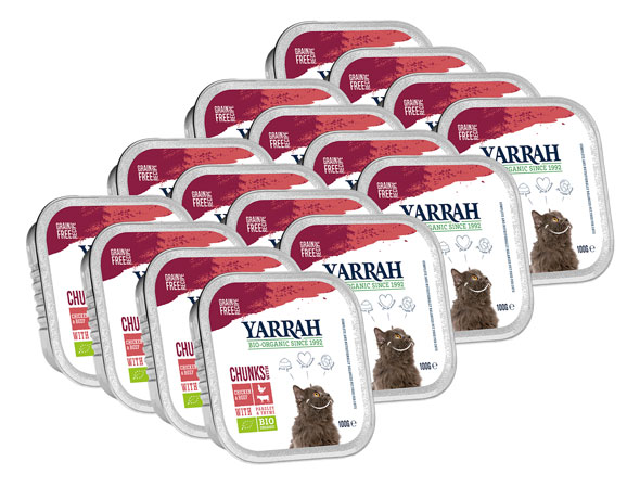 16er-Pack Yarrah Bio-Bröckchen mit Huhn & Rind für Katzen01