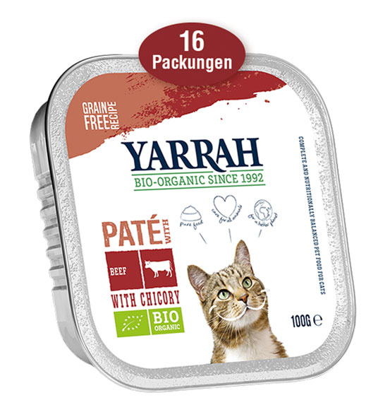 16er-Pack Yarrah Bio-Pastete mit Rind für Katzen