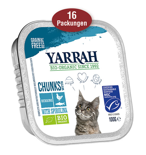 16er-Pack Yarrah Bio-Bröckchen mit Fisch (MSC) für Katzen
