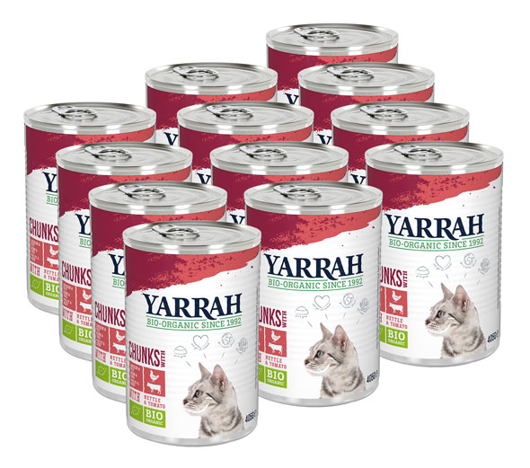 12er-Pack Yarrah Bio-Bröckchen mit Huhn & Rind für Katzen01