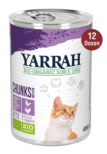 12er-Pack Yarrah Bio-Bröckchen mit Huhn & Truthahn für Katzen
