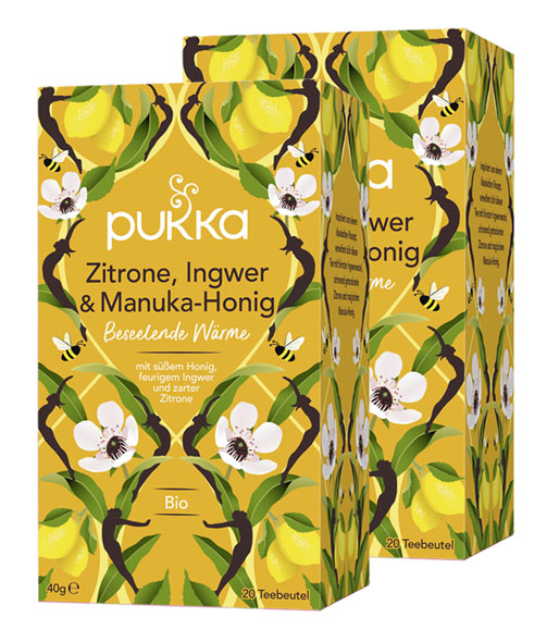 2er-Pack Pukka Bio-Zitrone, Ingwer & Manuka-Honig Tee Kräutertee, Beutel, 2 x 20 x 2 g