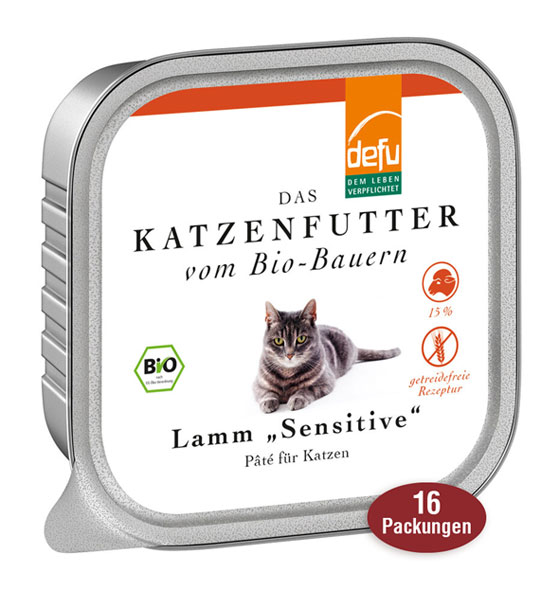 16er-Pack Defu Bio-Pâté Lamm Sensitive für Katzen, 16 x 100 g