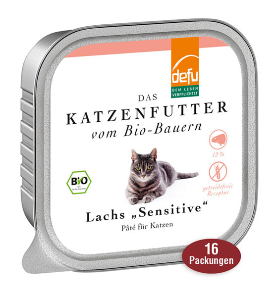 16er-Pack Defu Bio-Pâté Lachs Sensitive für Katzen, 16 x 100 g