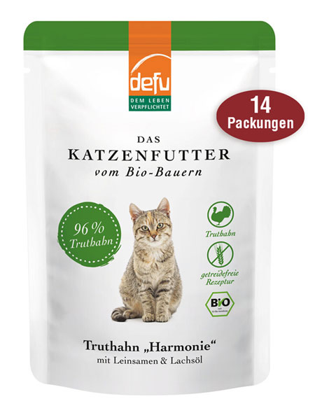 14er-Pack Defu Bio-Truthahn Harmonie für Katzen, 14 x 85 g