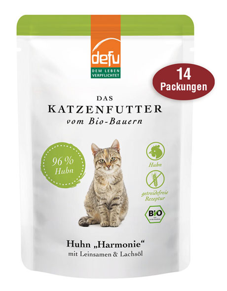 14er-Pack Defu Bio-Huhn Harmonie für Katzen, 14 x 85 g