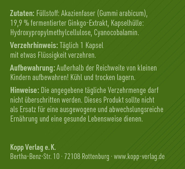 Kopp Vital   Ginkgo fermentiert Kapseln in Premiumqualitt mit Vitamin B1202