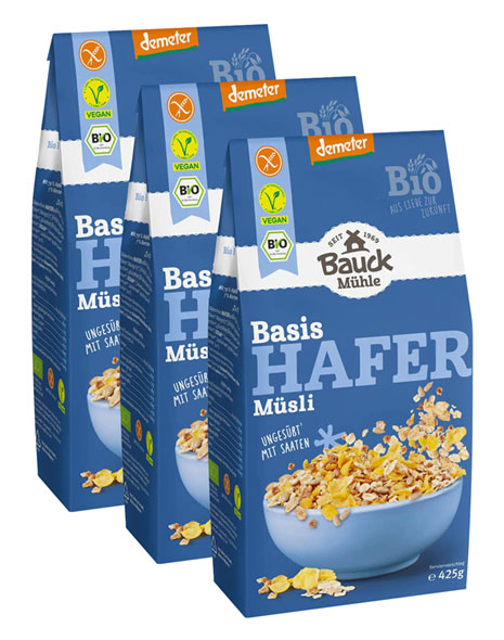 3er-Pack Bauckhof Basis-Hafer-Msli –  glutenfrei & Demeter
