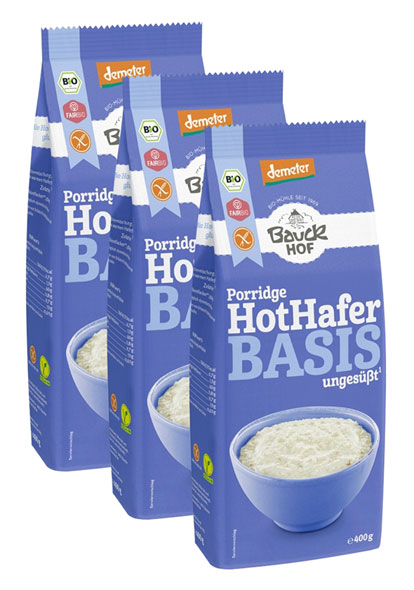 3er-Pack Bauckhof Porridge Hot-Hafer-Basis – glutenfrei & Demeter