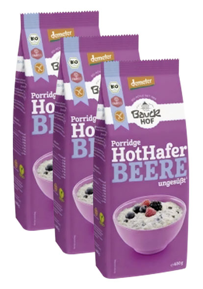 3er-Pack Bauckhof Bio-Porridge hot Hafer Beere