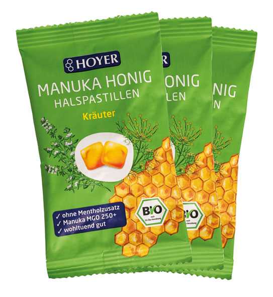 3er-Pack Bio Manuka Honig MGO 250+ Halspastillen Kruter