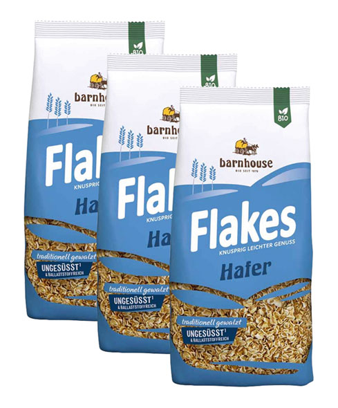 Barnhouse 3er-Pack Bio-Haferflakes ungest