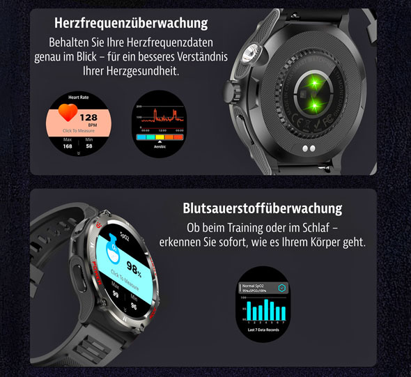 Smartwatch fr Fitness & Gesundheit mit Taschenlampe04