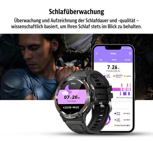 Smartwatch fr Fitness & Gesundheit mit Taschenlampe05