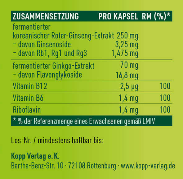 Kopp Vital   Ginseng + Ginkgo fermentiert plus B-Vitamine / 30 Kapseln / einzigartiges Fermentationsverfahren03