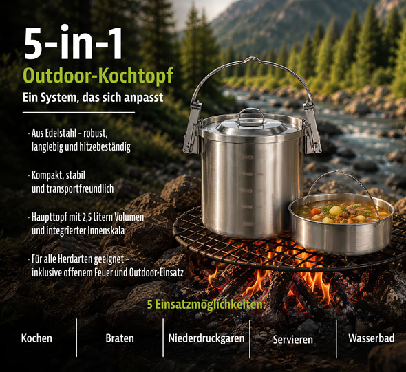 5-in-1 Outdoor-Kochtopf aus Edelstahl01