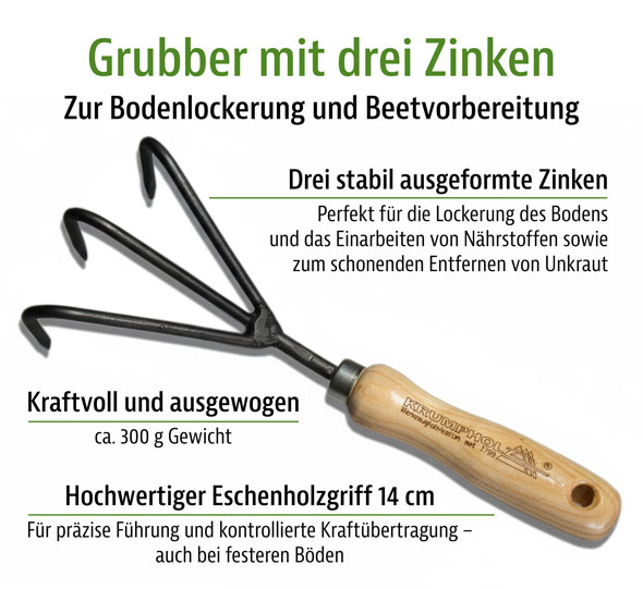 Krumpholz Grubber 3 Zinken mit Eschengriff01