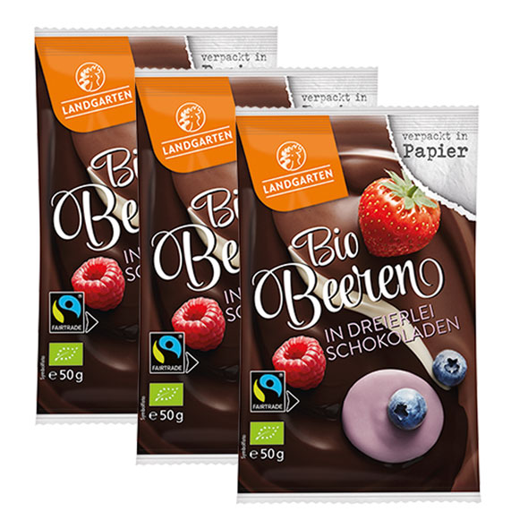 3er-Pack Landgarten Bio Beeren in dreierlei Schokoladen