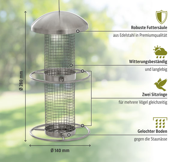 Vogelfutters�ule mit Edelstahlgitter01
