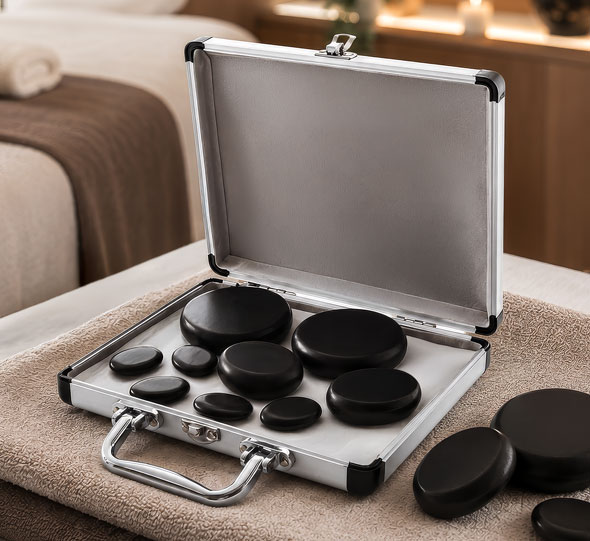 Hot Stones Massage-Set mit Heizkoffer